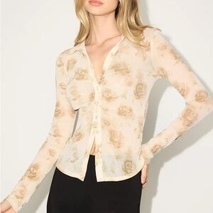 Lulu's Beige Floral Long Sleeve Blouse